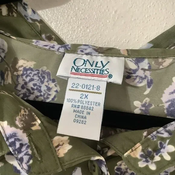 Vintage 90s Green Floral Cottagecore Retro Country Button Up Collared Shirt 2X - Picture 4 of 8